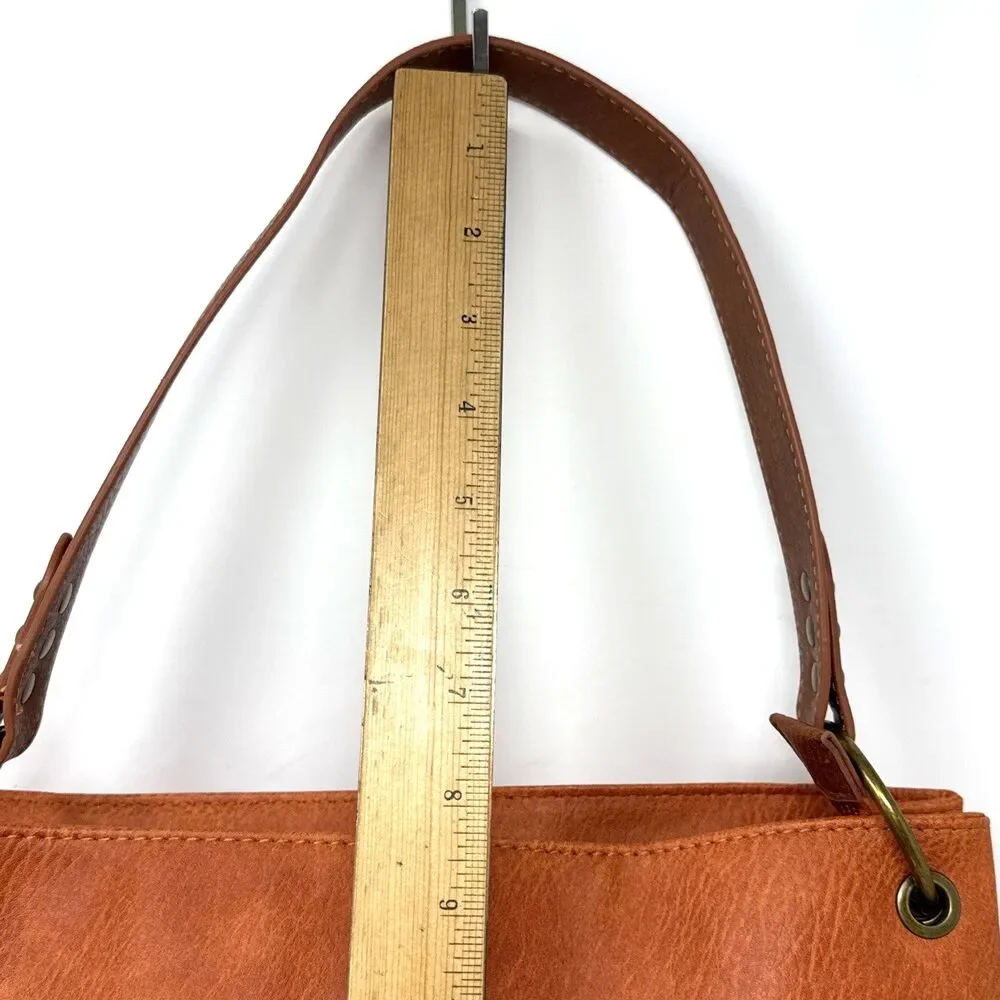 Montana West Hobo Tote Shoulder Bag Orange Brown Faux Leather Equestrian Lined